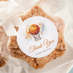 Watercolor Basketball Baby Shower Classic Round Sticker