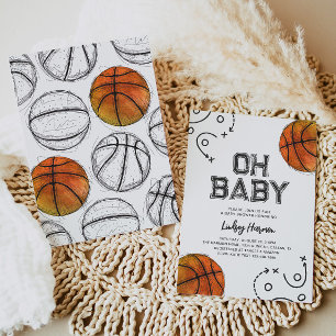 Watercolor Basketball Baby Shower Invitation