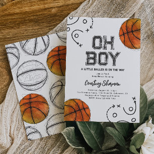 Watercolor Basketball Baby Shower Invitation