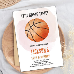 Watercolor Basketball Birthday Invitations