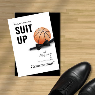 Watercolor Basketball Tuxedo Suit Up Groomsman Invitation