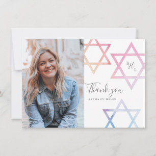 Watercolor Bat Mitzvah Photo Thank You Card