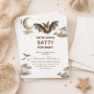 Watercolor Bat We're Going Batty for Baby Shower Invitation