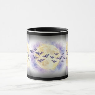 Watercolor Bats Full Moon Halloween Mug