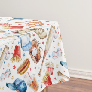 Watercolor Batter Up Baseball Birthday Pattern Tablecloth