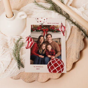 Watercolor Baubles Photo Holiday Card