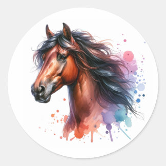 Watercolor Bay Horse Classic Round Sticker