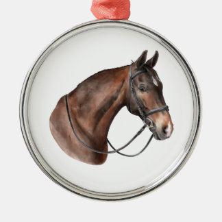 Watercolor Bay horse head in a bridle Metal Ornament
