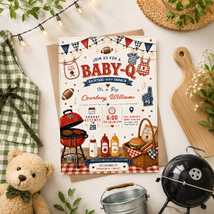 watercolor BBQ Backyard rustic Baby Shower Summer Invitation