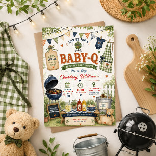 watercolor BBQ Backyard rustic Baby Shower Summer Invitation