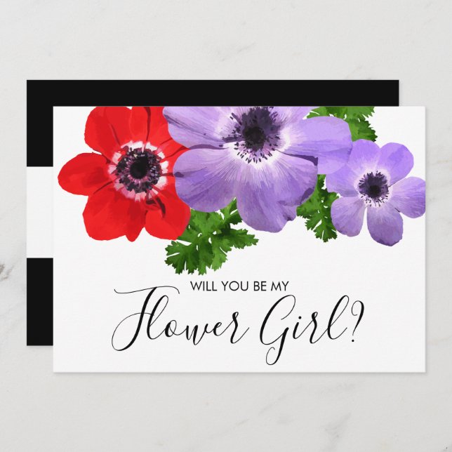 Watercolor Be My Flower Girl Bridesmaid Card (Front/Back)