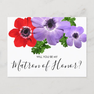 Watercolor Be My Matron Of Honour Bridesmaid Card