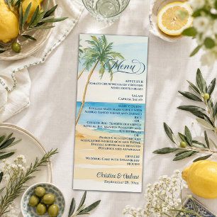 Watercolor Beach and Palm Trees Wedding Menu