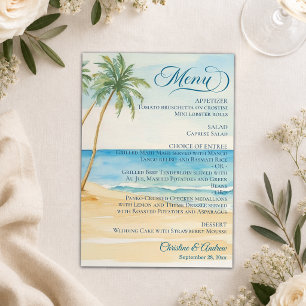 Watercolor Beach and Palm Trees Wedding Menu