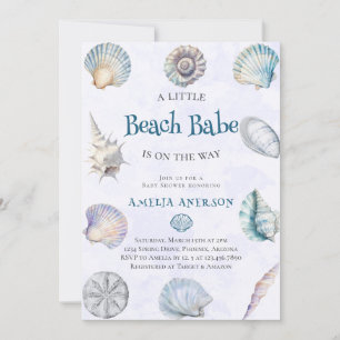 Watercolor Beach Babe on the Way Ocean Baby Shower Invitation