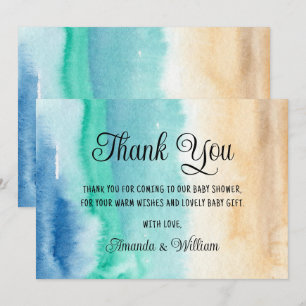 Watercolor Beach Baby Shower Thank You  Card