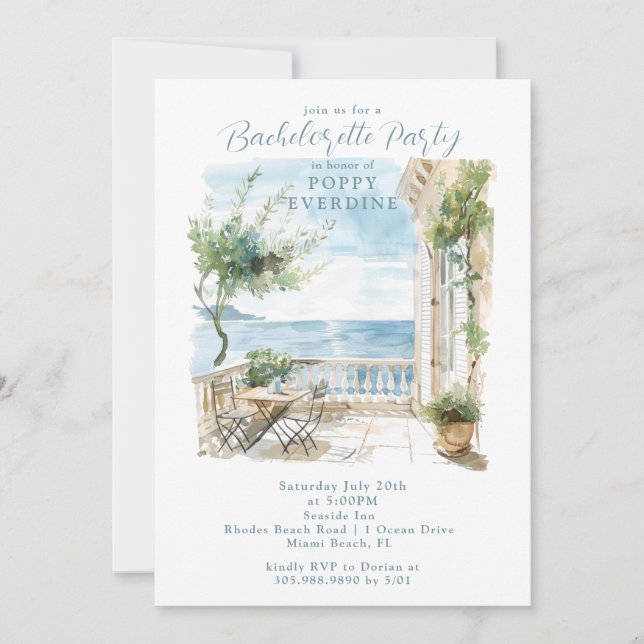 Watercolor Beach Bachelorette Party  Invitation (Front)