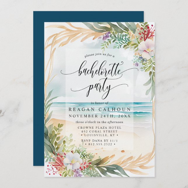 Watercolor Beach Bachelorette Party Invitation (Front/Back)