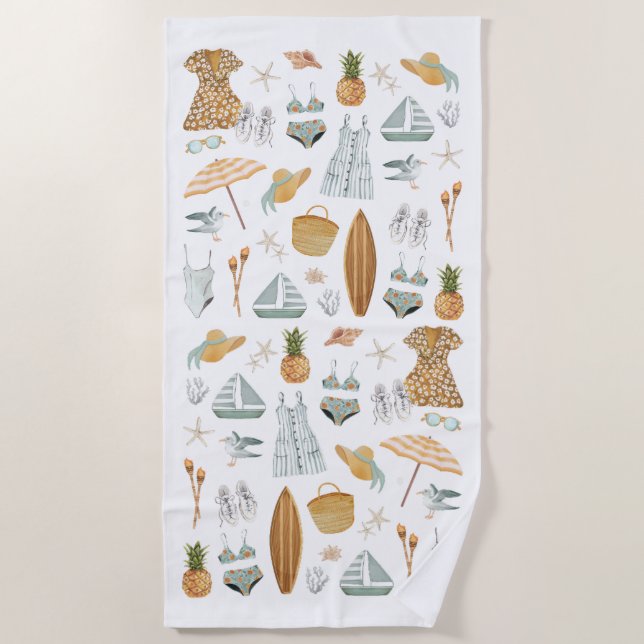 Watercolor Beach Bachelorette Party Weekend Beach Towel (Front)