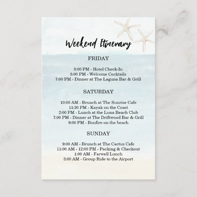 Watercolor Beach Bachelorette Party Weekend Enclosure Card (Front)
