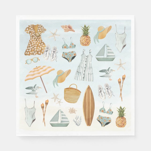 Watercolor Beach Bachelorette Party Weekend Napkin (Front)