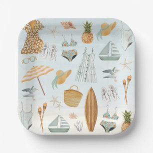 Watercolor Beach Bachelorette Party Weekend Paper Plate