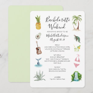 Watercolor Beach Bachelorette Weekend Itinerary Invitation