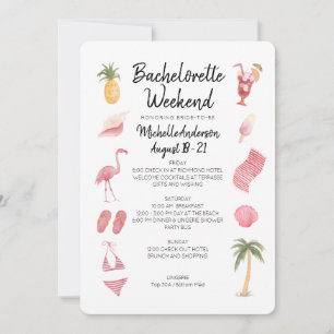 Watercolor Beach Bachelorette Weekend Itinerary Invitation