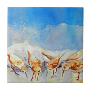 Watercolor Beach Birds Ceramic Tile