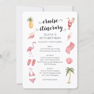 Watercolor Beach Birthday Cruise Itinerary Invitation