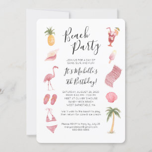 Watercolor Beach Birthday Party Invitation