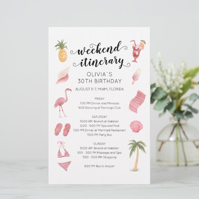Watercolor Beach Birthday Weekend Itinerary (Standing Front)