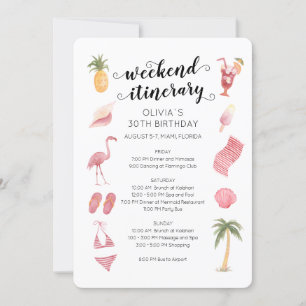 Watercolor Beach Birthday Weekend Itinerary Invitation