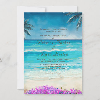 Watercolor Beach Blue Ocean Wedding Invitation