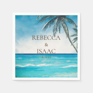 Watercolor Beach Blue Ocean Wedding Invitation Napkin