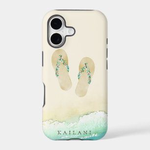 Watercolor Beach Botanical Flip Flops