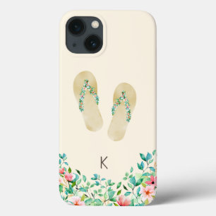 Watercolor Beach Botanical Flip Flops iPhone 13 Case