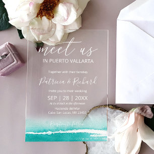 Watercolor Beach Caribbean Destination Wedding Acrylic Invitations