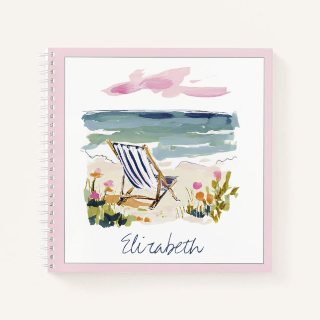 Watercolor Beach Chair Personalised Notebook (Front)