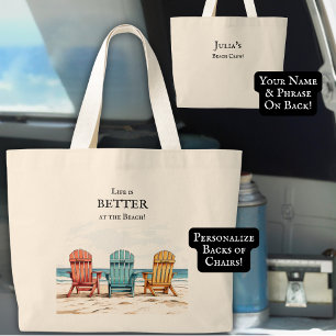 Watercolor Beach Chairs Personalised Large Tote Bag