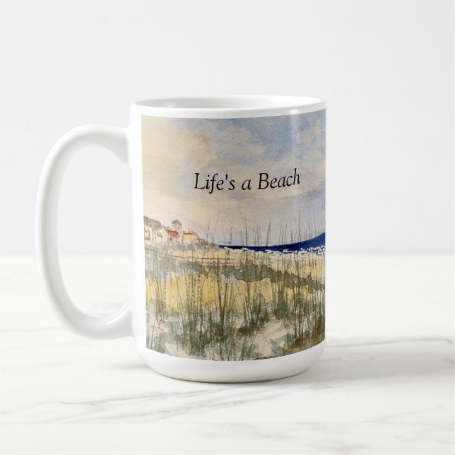 watercolor beach, coastal art, coffee mug 11 oz (Left)