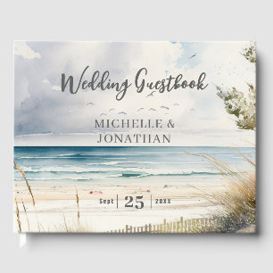 Watercolor Beach Coastal Destination Wedding Guest Book
