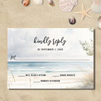 Watercolor Beach Coastal Destination Wedding RSVP Card