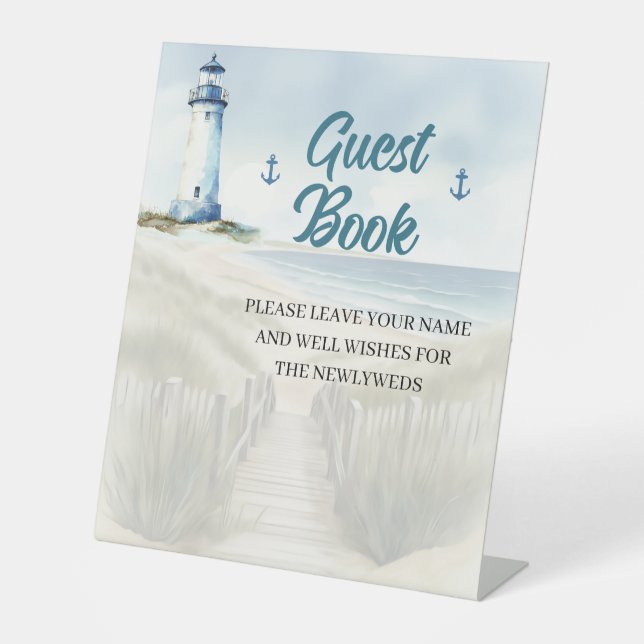Watercolor Beach, Coastal New England Pedestal Sign (Front)
