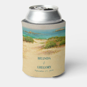 Watercolor Beach Coastal Wedding Destination Favou Can Cooler