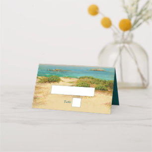 Watercolor Beach Coastal Wedding Destination Name Place Card