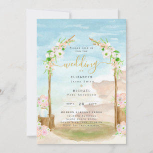 Watercolor Beach Coastal Wedding Invitation