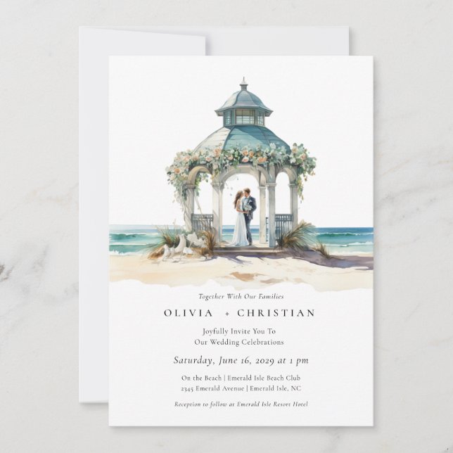 Watercolor Beach Coastal Wedding Invitation (Front)