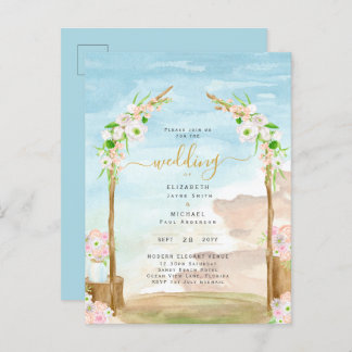 Watercolor Beach Coastal Wedding Invitation Postcard