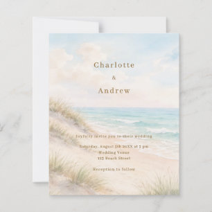 Watercolor beach coatal modern wedding invitation